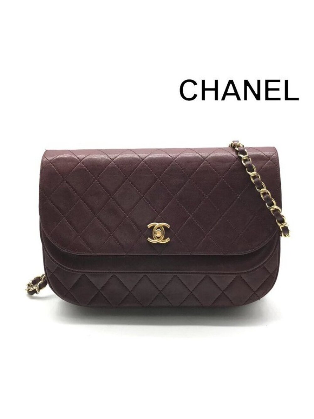 Chanel CC Logo Quilted Lambskin Leather Half Moon Double Flap Chain Shoulder Bag